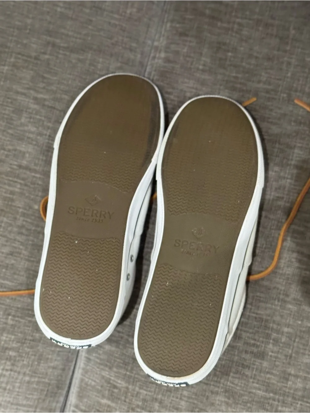 Sperry Top-Sider Men’s White Canvas Boat Shoes with Brown Rawhide Laces